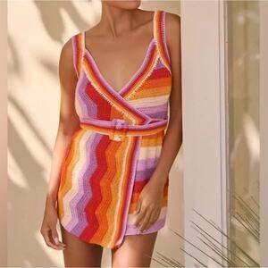 FARM RIO Stripes Crochet Mini Dress